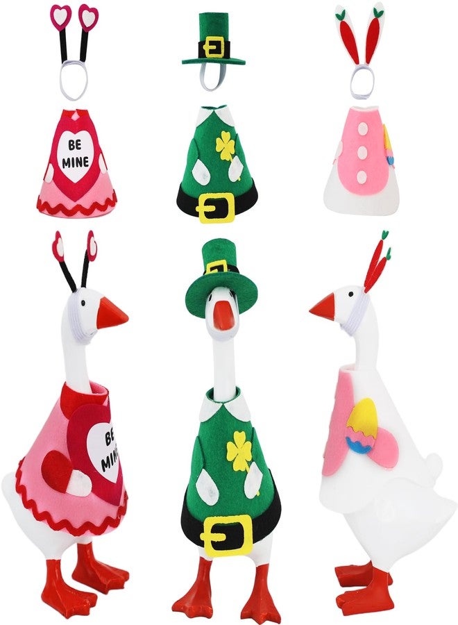 YGEINIT 6 PCS 7 Inch Desk Goose Outfits, Valentine's Day, Easter and St. Patrick's Day Desk Goose Costumes Accessories, Spring Holiday Decor for Magnetic Desktop Goose Statues Office and Home Table - Image 1